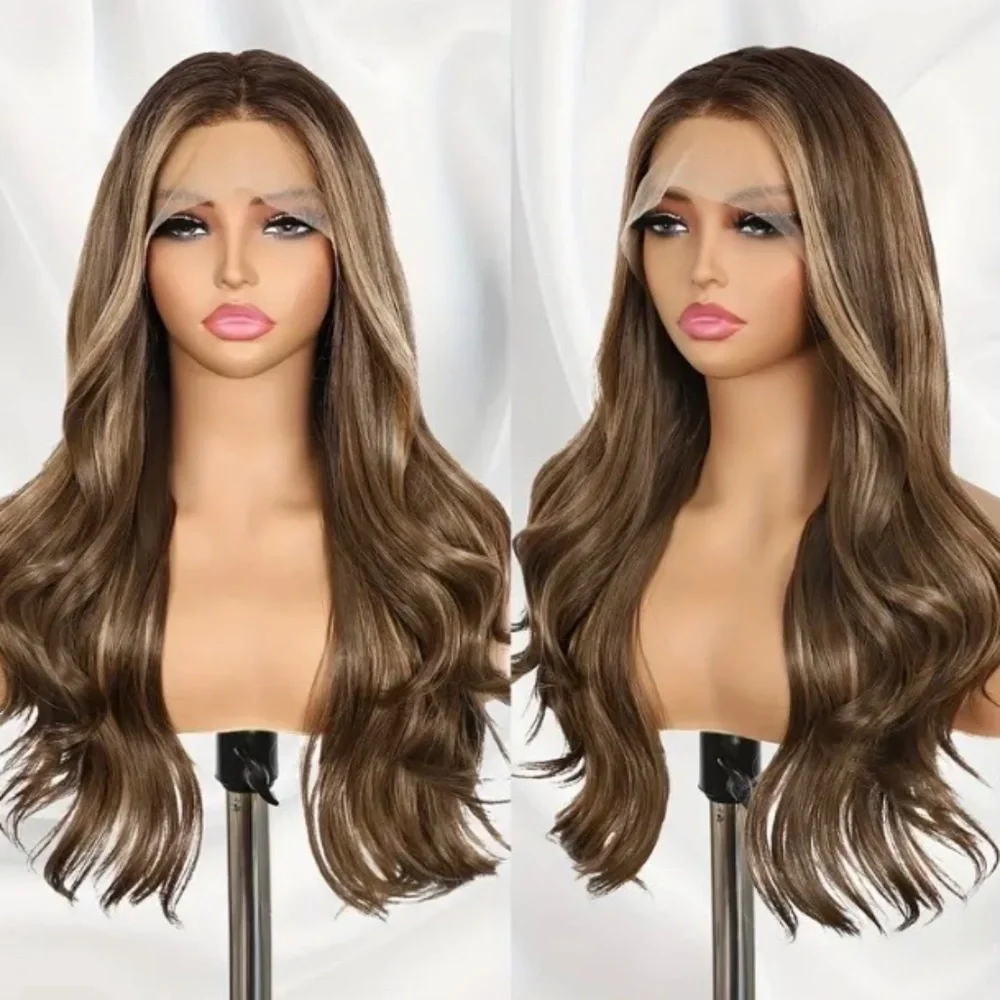 24” Synthetic Lace Front Wig Featuring a Blend of Brown And Honey Blonde Long.
